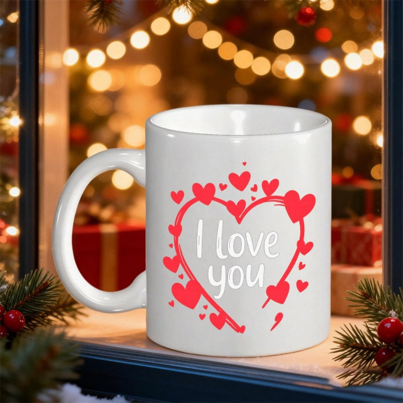 Tailorly White Ceramic 11 oz Mug - I Love You Delicate Red Miniature Hearts Forming A Beautiful Romantic Motif Heart