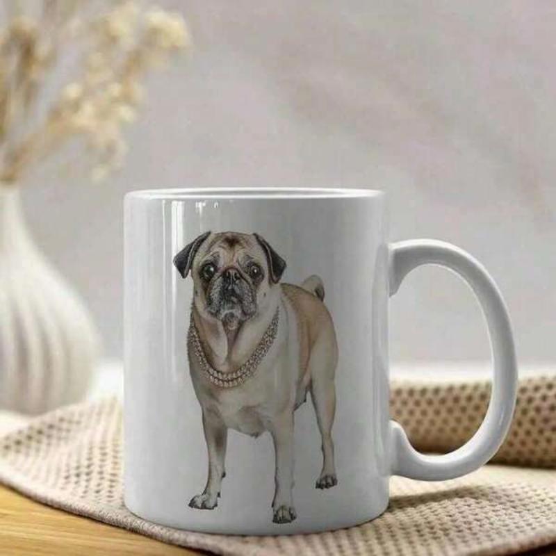 Tailorly White Ceramic 11 oz Mug - Realistic Fawn Pug Standing Gracefully Against A Clean Minimalist Background Pug