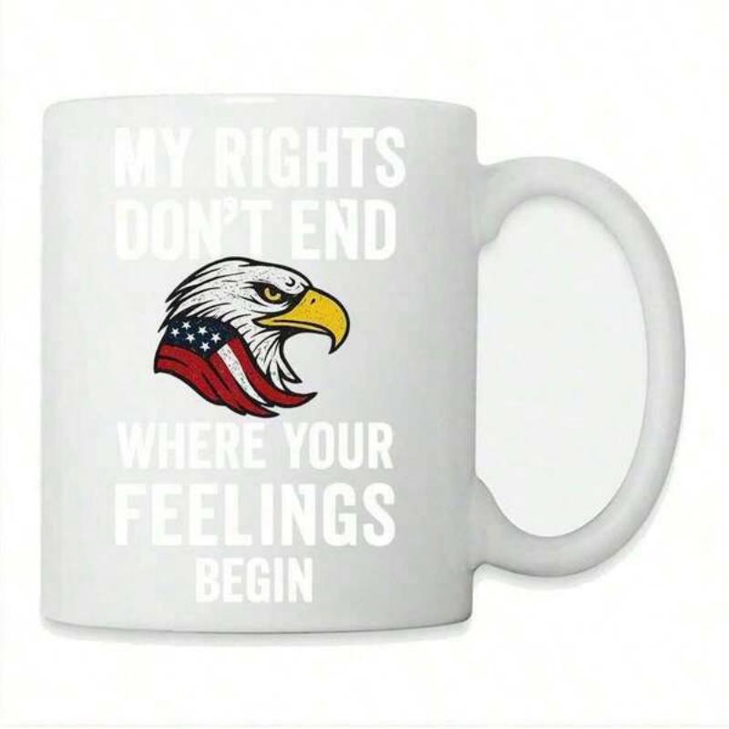 Tailorly White Ceramic 11 oz Mug - My Rights Don't End Where Your Feelings Begin Powerful American Bald Eagle Head Draped In Patriotic Stars And Stripes Eagle