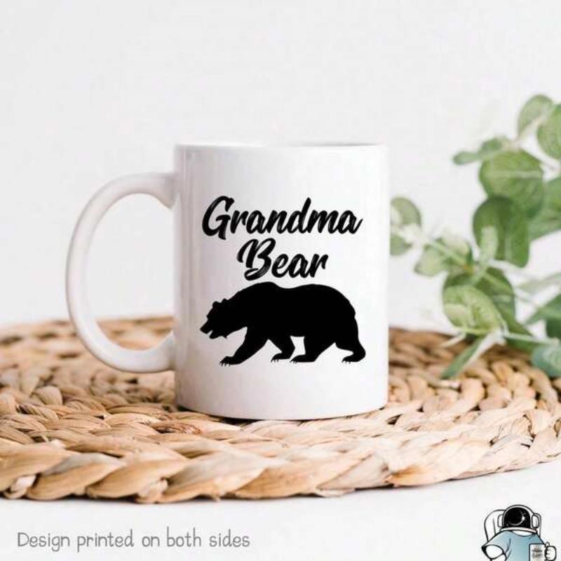 Tailorly White Ceramic 11 oz Mug - Grandma Bear Solid Black Silhouette Of A Powerful Walking Grizzly Wild Animal Bear
