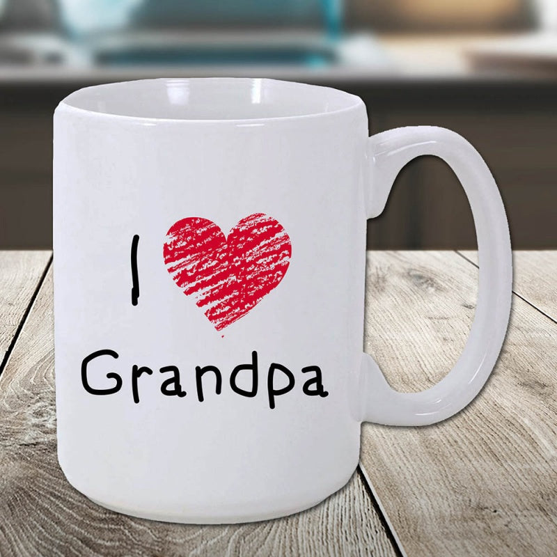 Tailorly White Ceramic 11 oz Mug - I Grandpa Red Textured Crayon Style Symbol With Simple Hand Drawn Lines Heart