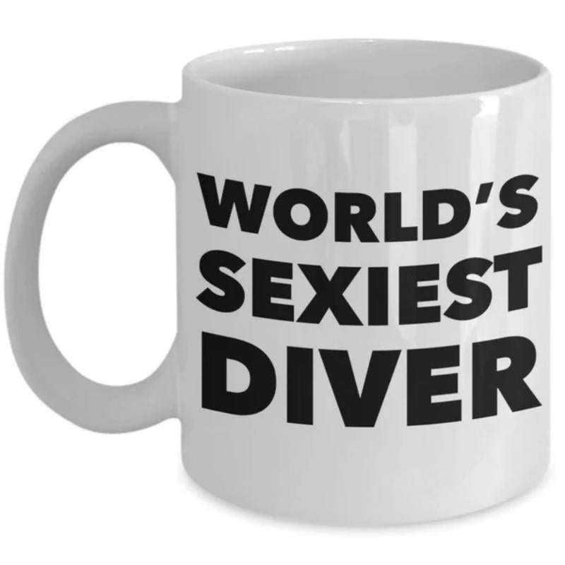 Tailorly White Ceramic 11 oz Mug - Worlds Sexiest Diver Bold Black Minimalist Typography Printed On Smooth Ceramic Surface Diver