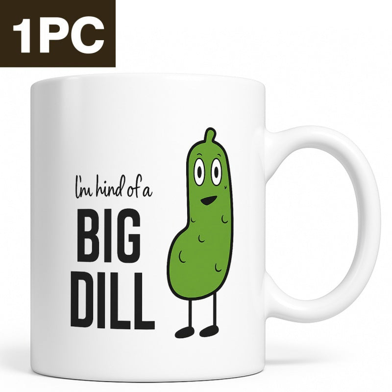 Tailorly White Ceramic 11 oz Mug - Im Kind Of A Big Dill Smiling Cartoon Green Vegetable With Tiny Black Legs Pickle