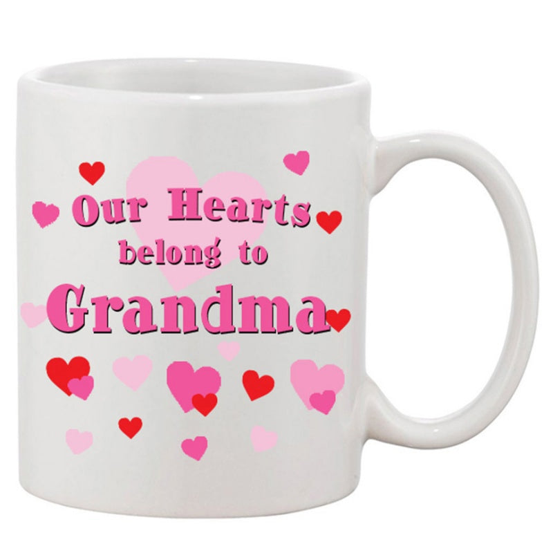 Tailorly White Ceramic 11 oz Mug - Our Hearts Belong To Grandma Lovely Scattered Pink And Red Hearts In A Warm Decorative Style Heart