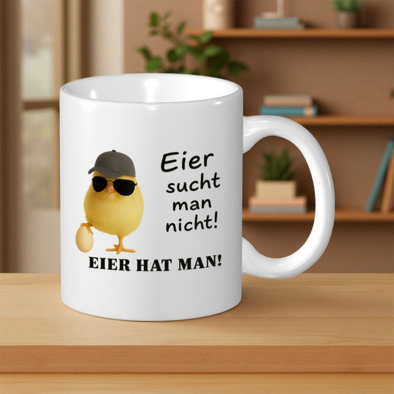 Tailorly White Ceramic 11 oz Mug - Cool Little Yellow Chick Wearing Sunglasses And A Black Cap Chick