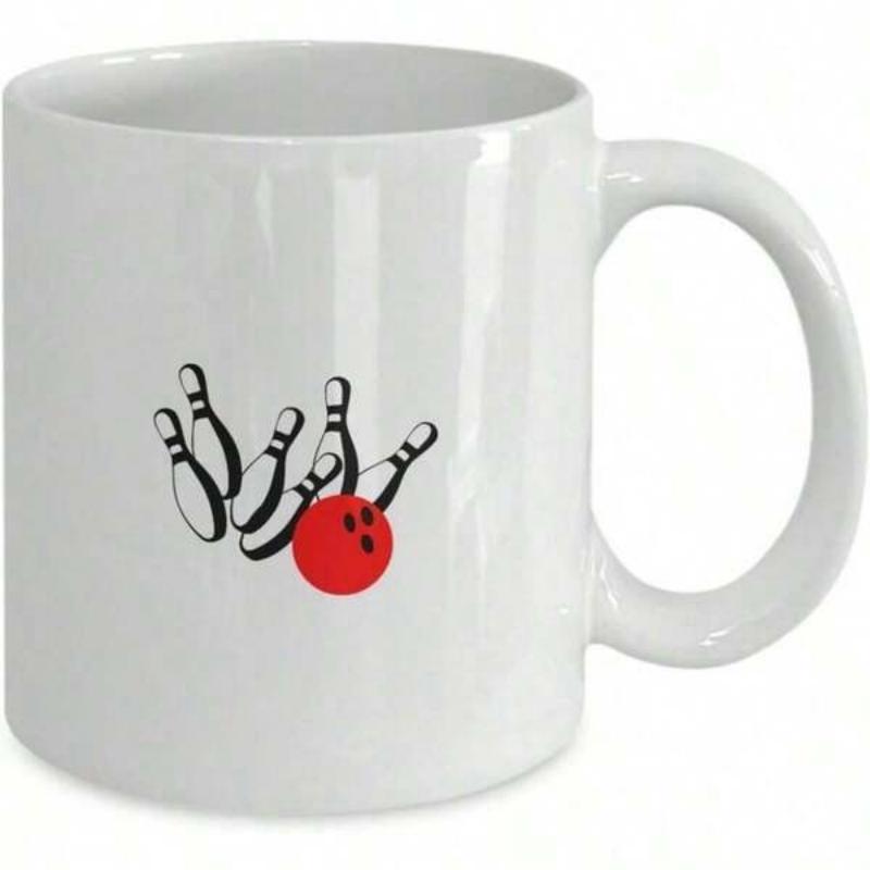 Tailorly White Ceramic 11 oz Mug - Vibrant Red Ball Hitting Scattering White Pins For A Perfect Sports Strike