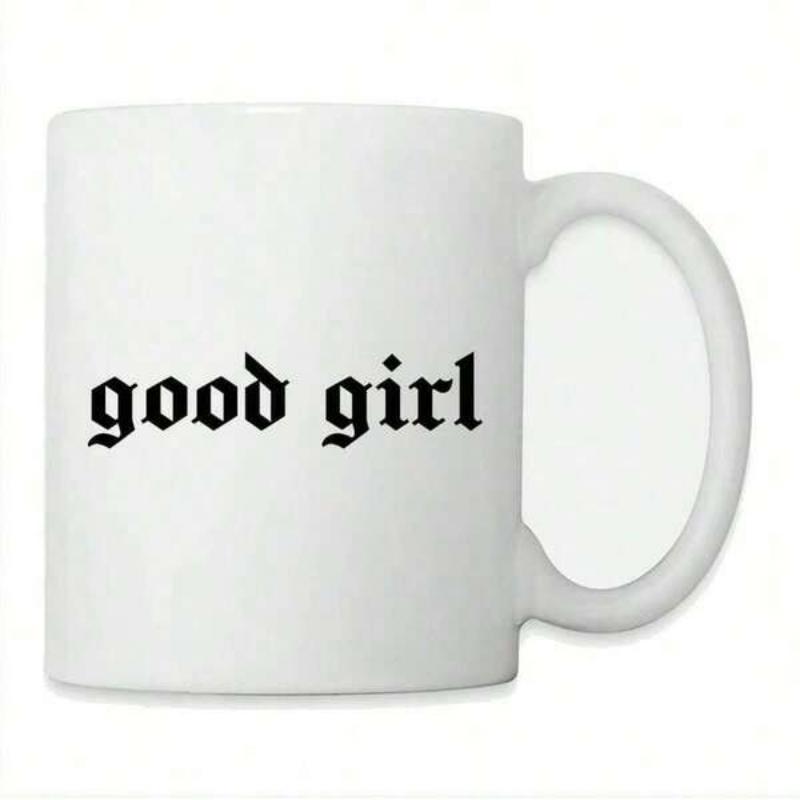 Tailorly White Ceramic 11 oz Mug - Good Girl Minimalist White Ceramic Featuring Bold Centered Gothic Style Mug