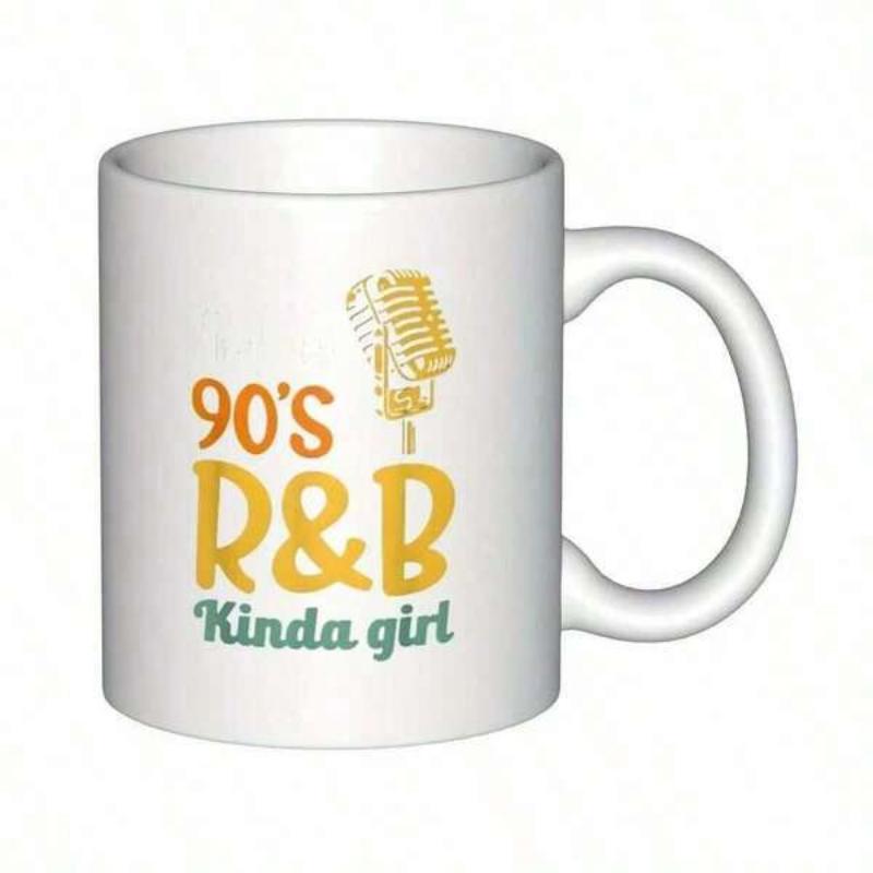 Tailorly White Ceramic 11 oz Mug - 90s RB Kinda Girl Vintage Style Golden Retro Design With Classic Studio Musical Microphone