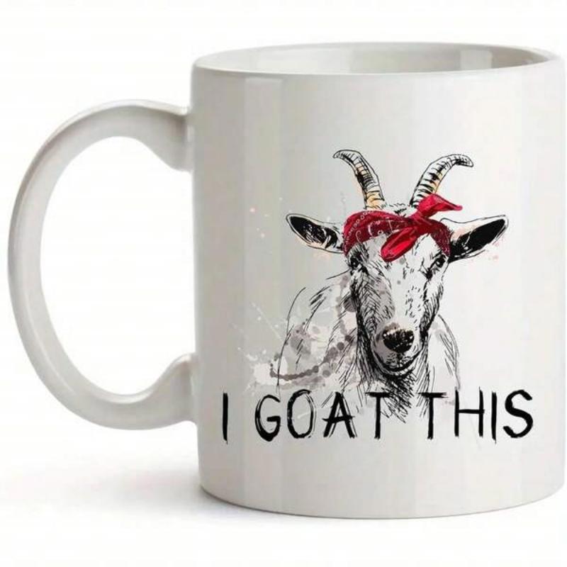Tailorly White Ceramic 11 oz Mug - I Goat This Artistic Hand Drawn Sketch Of A Goat Wearing A Red Bandana Goat