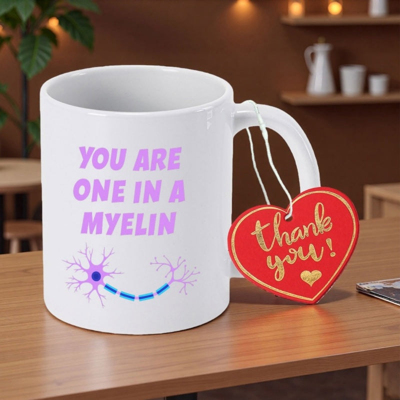 Tailorly White Ceramic 11 oz Mug - You Are One In A Myelin Stylized Science Illustration Forming A Happy Smile Medical Art Neuron