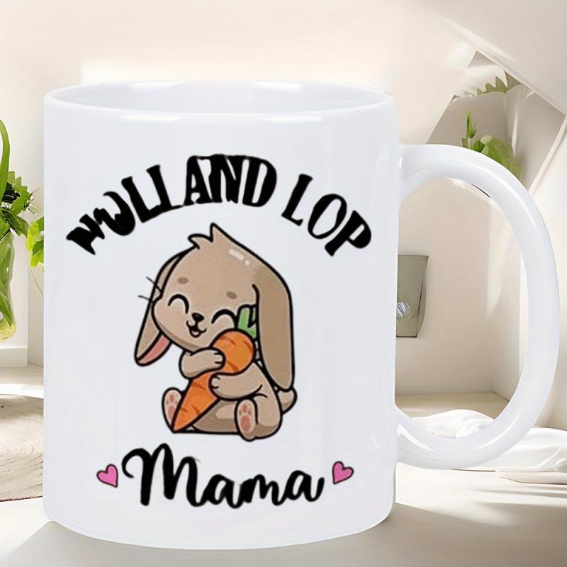 Tailorly White Ceramic 11 oz Mug - Mull And Lop Mama Cute Brown Bunny Hugging A Large Carrot With Pink Hearts Rabbit