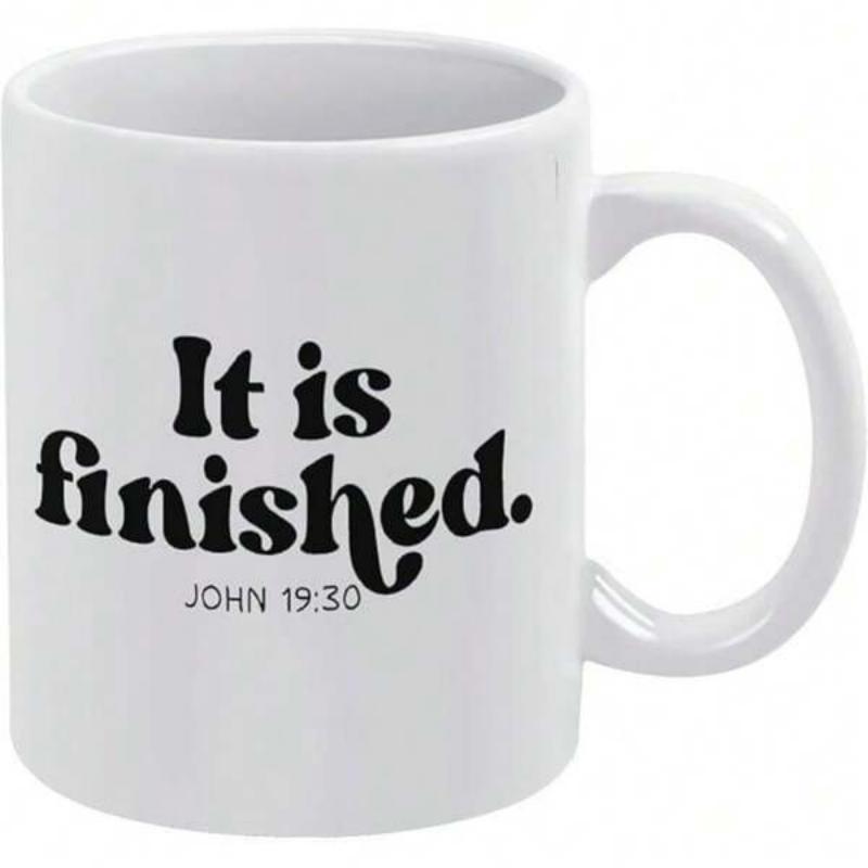 Tailorly White Ceramic 11 oz Mug - It Is Finished John 19 30 Simple Elegant White Ceramic Vessel With Bold Minimalist Script Printing Mug