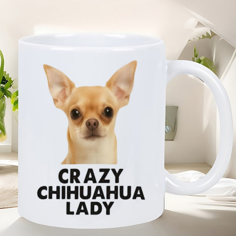 Tailorly White Ceramic 11 oz Mug - Crazy Chihuahua Lady Small Brown Puppy With Big Pointy Ears And Focused Expressive Eyes Chihuahua