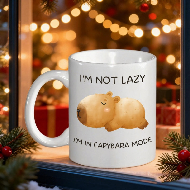 Tailorly White Ceramic 11 oz Mug - Im Not Lazy Im In Capybara Mode Cute Sleeping Brown Rodent Resting Peacefully On Ground Capybara