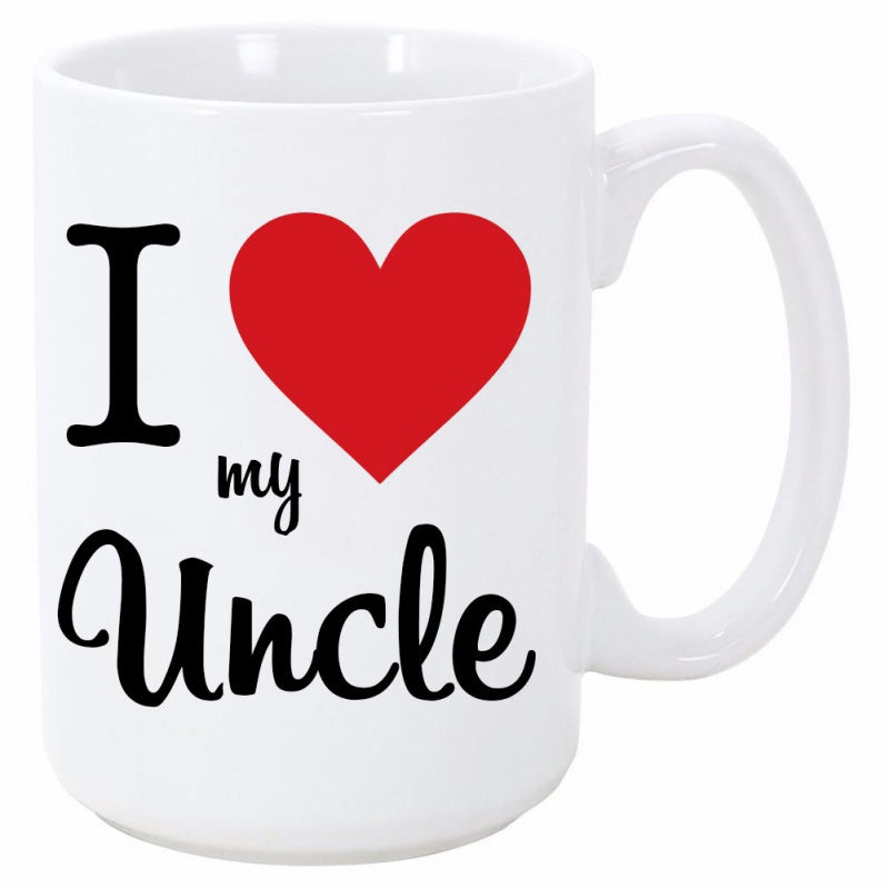 Tailorly White Ceramic 11 oz Mug - I My Uncle Bold Red Symbol For Love With Elegant Artistic Black Lettering Heart
