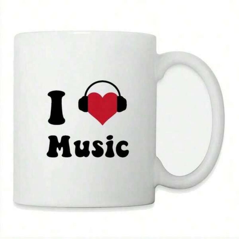 Tailorly White Ceramic 11 oz Mug - I Music Minimalist Design Featuring A Red Heart Wearing Black Headphones Symbolizing Love For Rhythms Heart