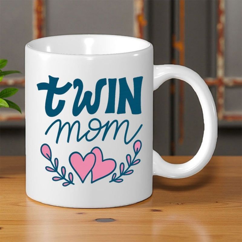 Tailorly White Ceramic 11 oz Mug - Twin Mom Adorable Pink Hearts With Delicate Blue Floral Branches Flourish Mug