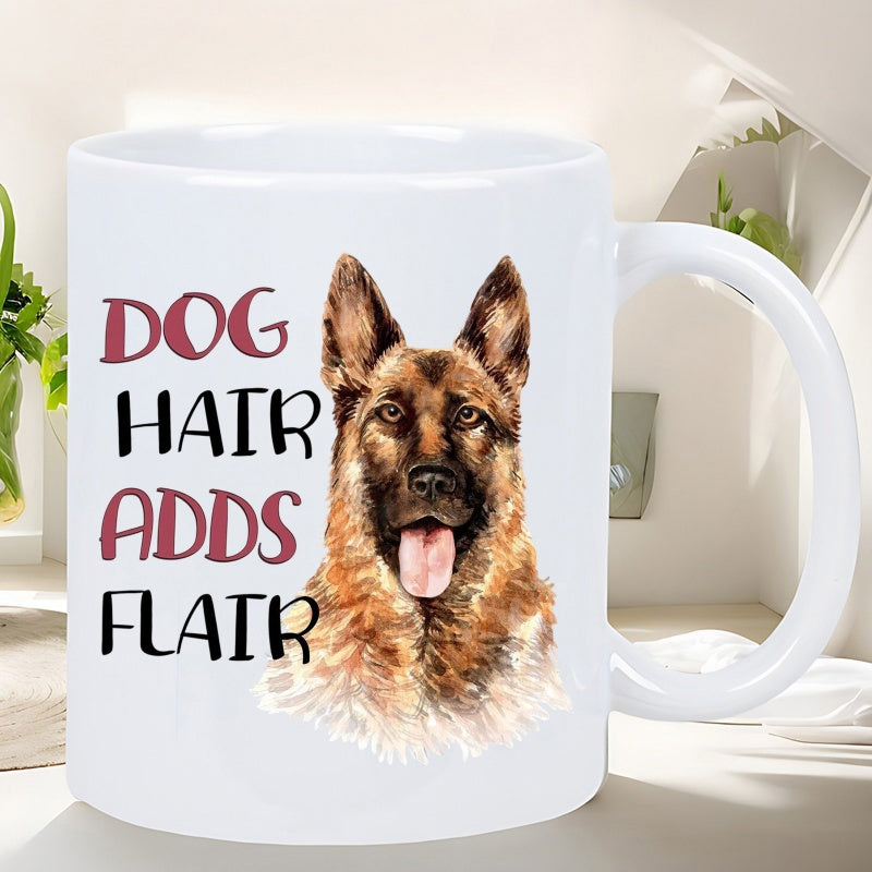 Tailorly White Ceramic 11 oz Mug - Dog Hair Adds Flair Realistic Watercolor Portrait Featuring An Attentive Expressive German Shepherd