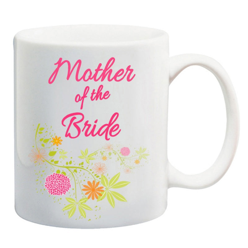 Tailorly White Ceramic 11 oz Mug - Mother Of The Bride Colorful Blooming Garden Flowers With Elegant Green Vines And Delicate Petals Floral