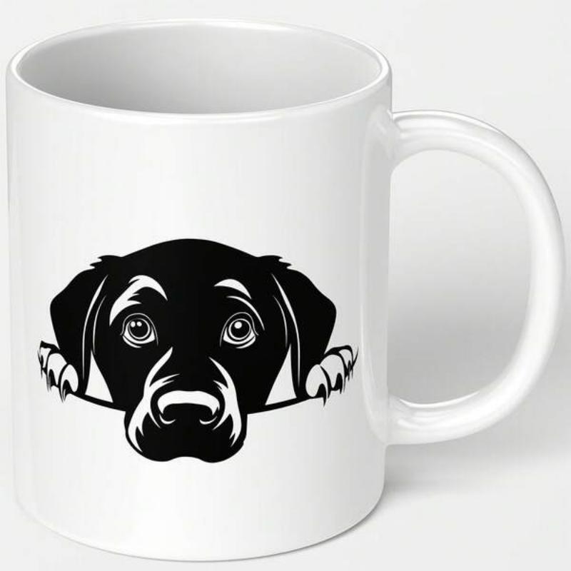 Tailorly White Ceramic 11 oz Mug - Curious Peeking Black And White Puppy With Expressive Eyes Over Edge Dog