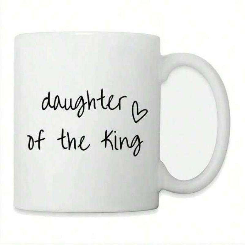 Tailorly White Ceramic 11 oz Mug - Daughter Of The King Minimalist Handwritten Font Accompanied By A Tiny Simple Line Drawn Heart Mug
