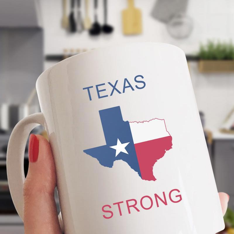 Tailorly White Ceramic 11 oz Mug - Texas Strong Patriotic State Silhouette Filled With Lone Star Flag Colors Map
