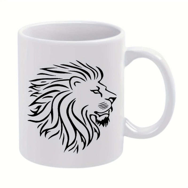 Tailorly White Ceramic 11 oz Mug - Strong Majestic Wild Animal Silhouette With Flowing Mane And Proud Expression Lion