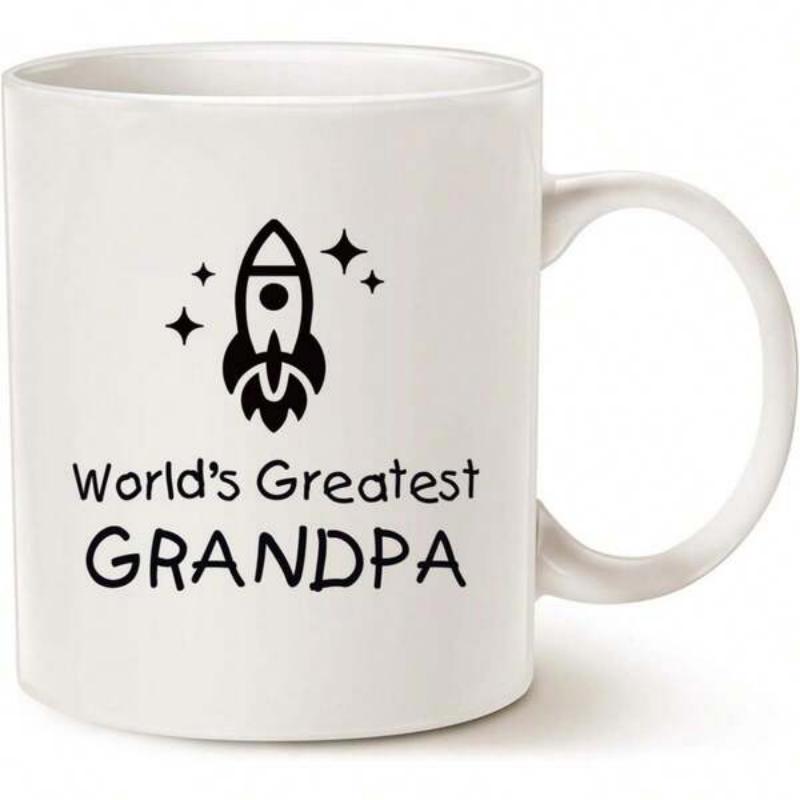Tailorly White Ceramic 11 oz Mug - World's Greatest Grandpa Minimalist Black Silhouette Flying Through Twinkling Little Space Stars Rocket