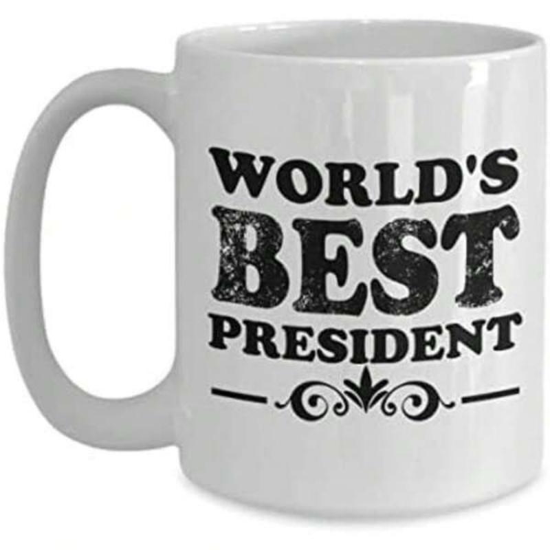 Tailorly White Ceramic 11 oz Mug - Worlds Best President Distressed Bold Typography Featuring Decorative Ornate Flourish Accents On Minimalist Ceramic Mug