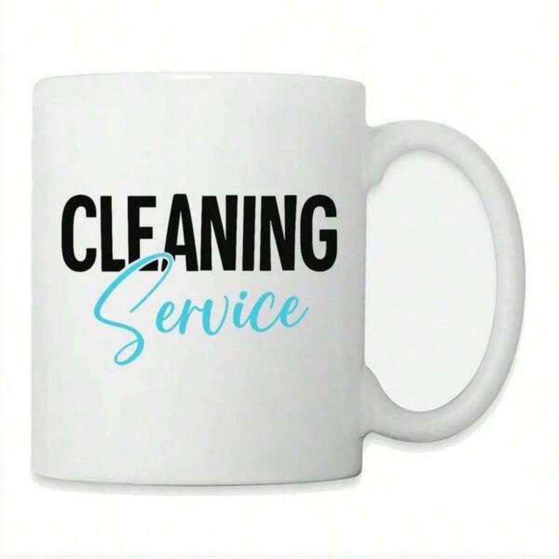 Tailorly White Ceramic 11 oz Mug - Cleaning Service Minimalist Bold Typography Overlaid With Elegant Script Cursive Font Design