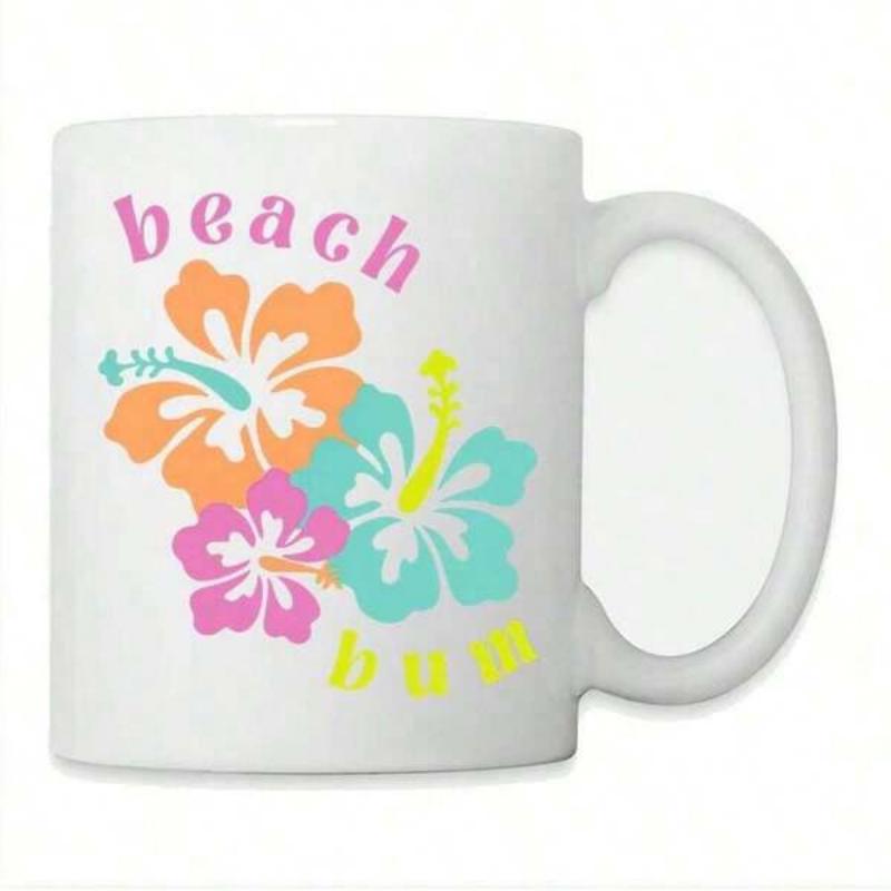 Tailorly White Ceramic 11 oz Mug - Beach Bum Vibrant Tropical Hibiscus Flowers Blooming With Summer Coastal Paradise Atmosphere Flower