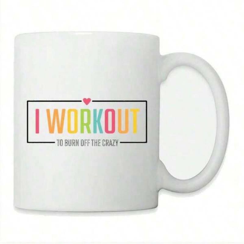 Tailorly White Ceramic 11 oz Mug - I Workout To Burn Off The Crazy Minimalist Rectangular Frame With Small Decorative Heart And Colorful Block Letters Mug