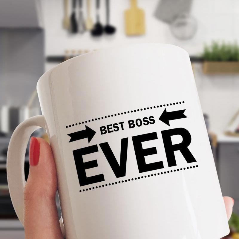 Tailorly White Ceramic 11 oz Mug - Best Boss Ever Minimalist Bold Black Text Featuring Symmetrical Arrows And Dotted Lines Mug