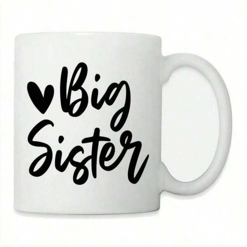 Tailorly White Ceramic 11 oz Mug - Big Sister Minimalist Hand Lettering Design With A Simple Solid Heart