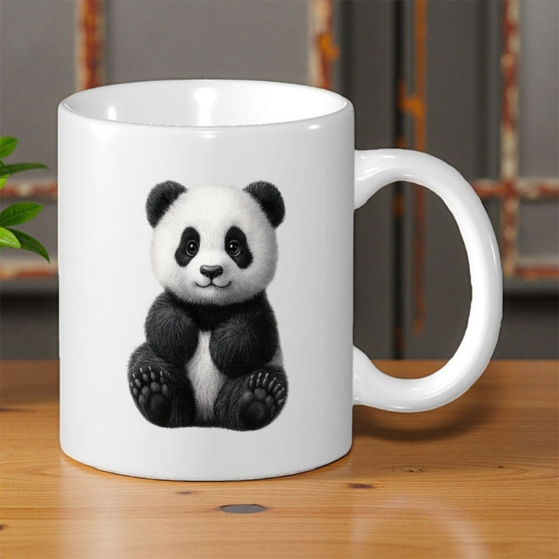 Tailorly White Ceramic 11 oz Mug - Adorable Fluffy Little Bear Sitting Gracefully With Soft Fur Panda