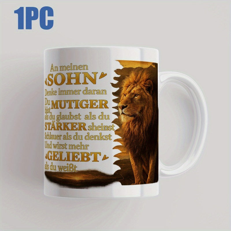 Tailorly White Ceramic 11 oz Mug - Majestic Wild Maned Lion Emerging Through Decorative Torn Paper Artistic Frame Lion