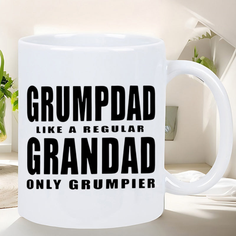 Tailorly White Ceramic 11 oz Mug - Grumpdad Like A Regular Grandad Only Grumpier Bold Black Block Lettering Arranged In A Minimalist Modern Typography Sign