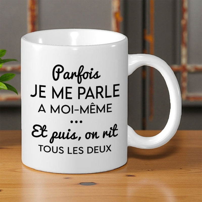 Tailorly White Ceramic 11 oz Mug - Minimalist White Ceramic Coffee Cup Featuring Elegant Black Script French Typography Mug