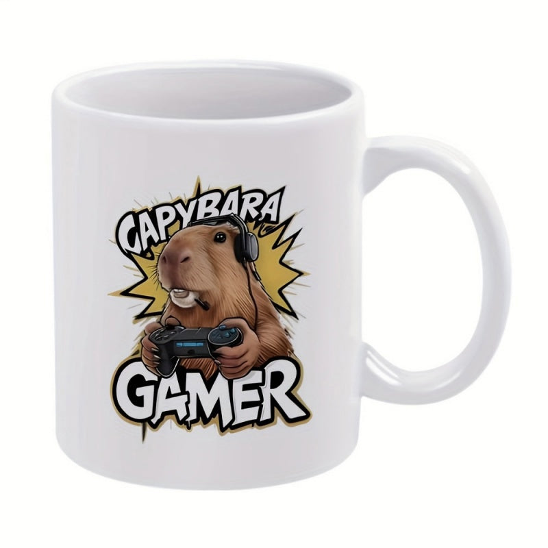 Tailorly White Ceramic 11 oz Mug - Capybara Gamer Gaming Animal Wearing Sleek Headphones Holding A Game Controller Capybara