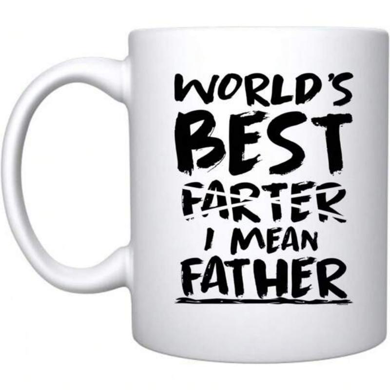 Tailorly White Ceramic 11 oz Mug - Worlds Best Farter I Mean Father Bold Artistic Black Hand Lettered Print Styled With Distressed Texture Print