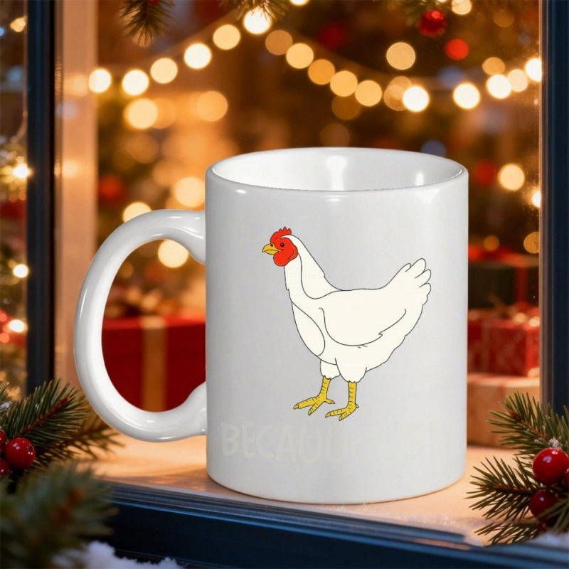 Tailorly White Ceramic 11 oz Mug - Simple White Farm Bird With Red Comb Standing Calmly Chicken