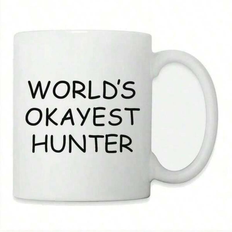 Tailorly White Ceramic 11 oz Mug - World's Okayest Hunter Simple Black Lettering Humorously Presented On Clean Background Hunter