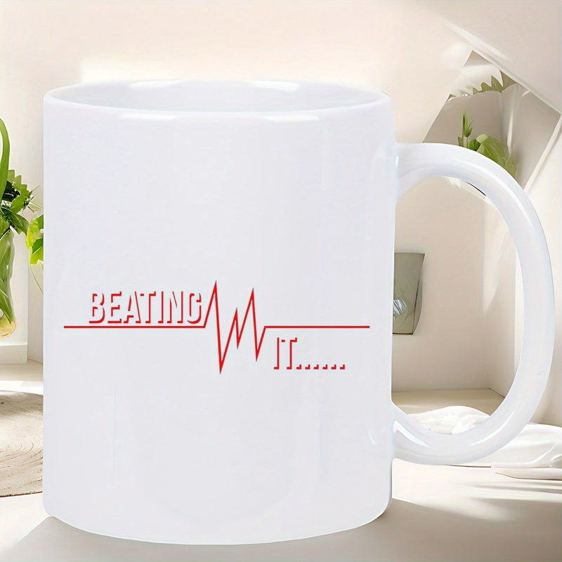 Tailorly White Ceramic 11 oz Mug - Beating It Red Pulse Heartbeat Line Stretching Across Minimalist Pure Mug