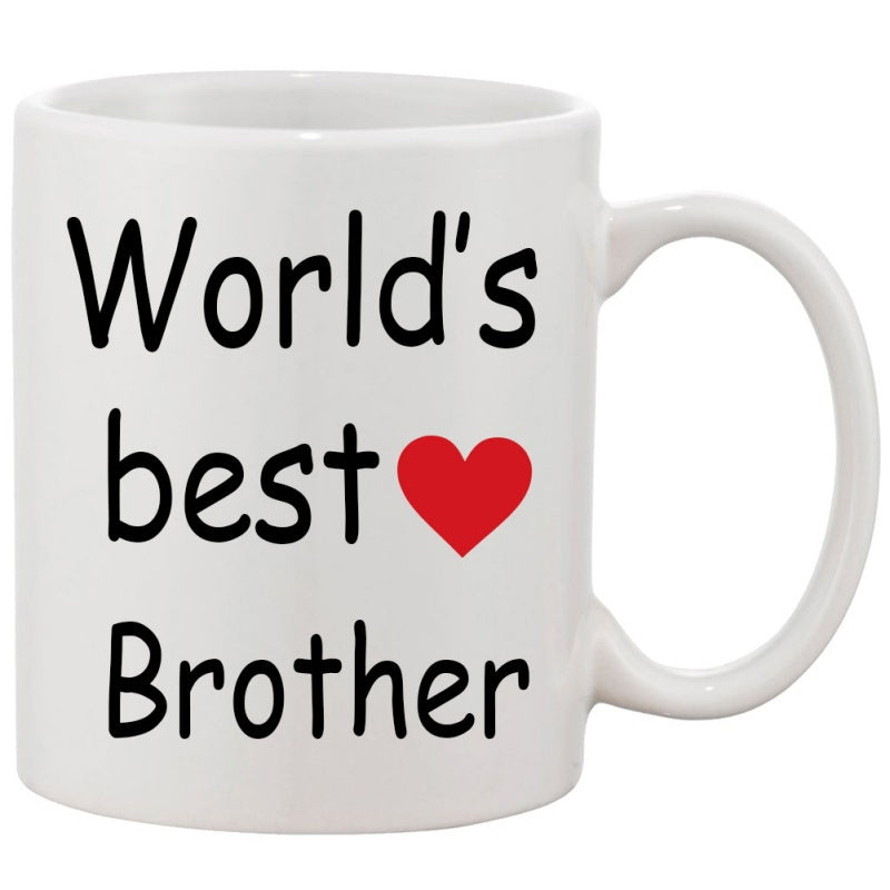 Tailorly White Ceramic 11 oz Mug - Worlds Best Brother Simple Red Heart On A Smooth Mug