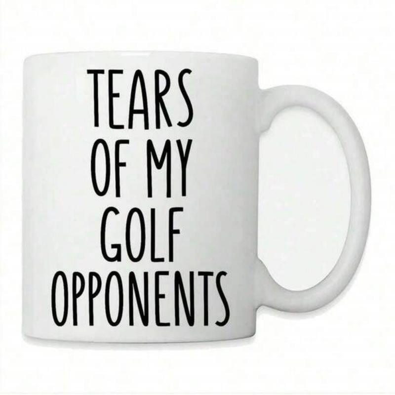 Tailorly White Ceramic 11 oz Mug - Tears Of My Golf Opponents Minimalist White Background With Clean Centered Vertical Bold Black Handlettered Text Mug
