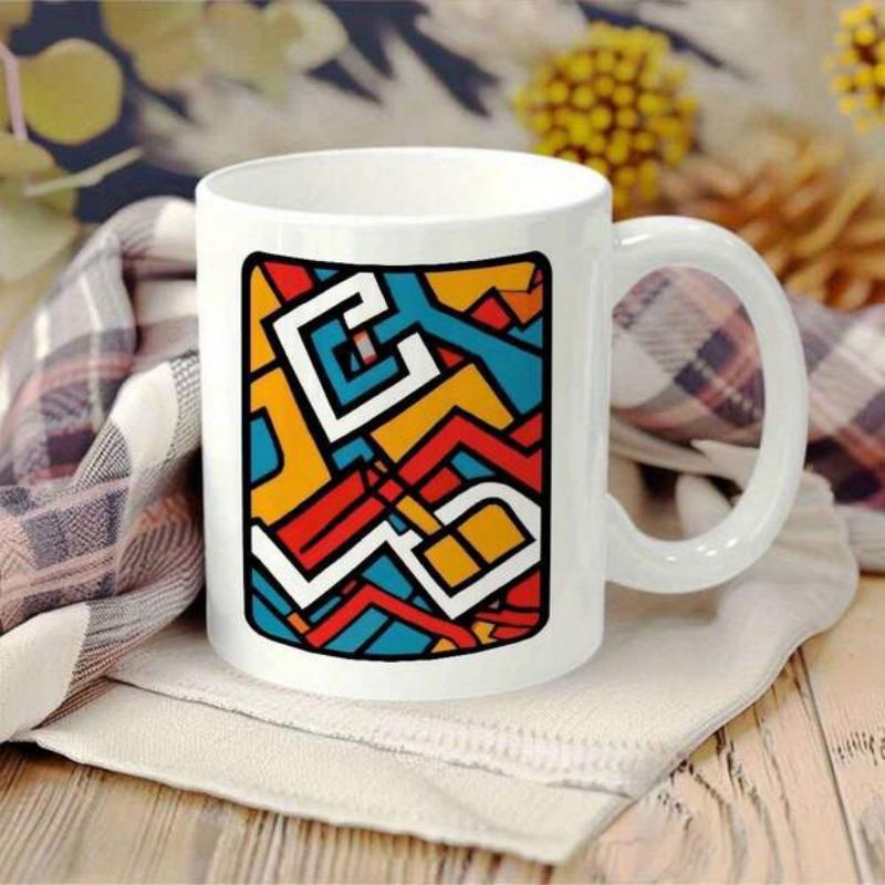 Tailorly White Ceramic 11 oz Mug - Vibrant Colorful Abstract Geometric Lines With Modern Artistic Expression Pattern