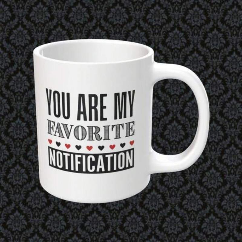Tailorly White Ceramic 11 oz Mug - You Are My Favorite Notification Simple White Ceramic Cup Decorated With Small Hearts And Stripes Mug