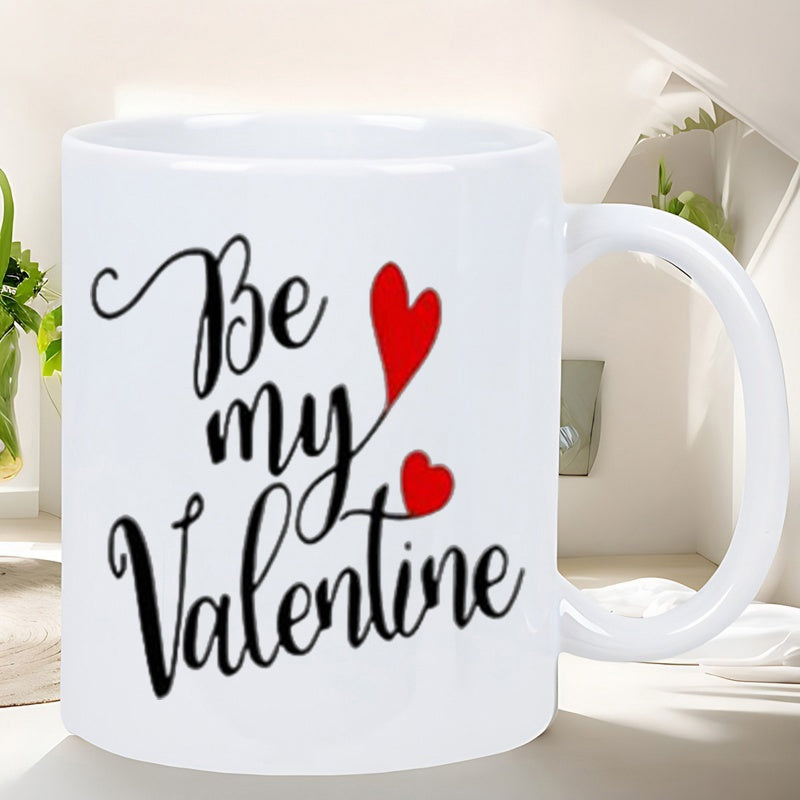 Tailorly White Ceramic 11 oz Mug - Be My Valentine Simple Elegant Cursive Script With Small Vibrant Red Minimalist Heart
