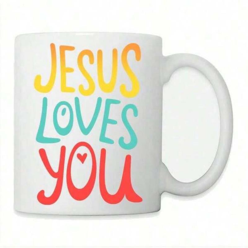 Tailorly White Ceramic 11 oz Mug - Jesus Loves You Artistic Colorful Hand Lettered Typography Featuring A Tiny Central Heart Lettering