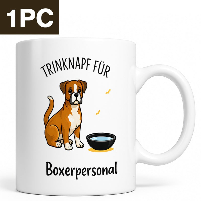 Tailorly White Ceramic 11 oz Mug - Adorable Brown And White Boxer Dog Sitting Beside Water Bowl Boxer